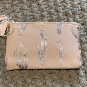 Cactus Print Zipper Pouch with Silver Accents